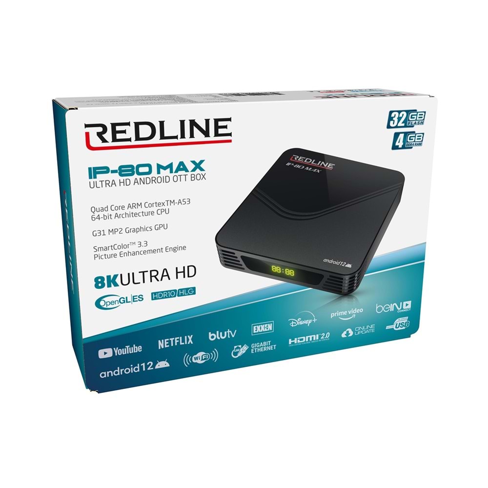 Redline IP 80 MAX 4 gb RAM 32 gb HAFIZA Wifi LAN HDMI Android Alıcı