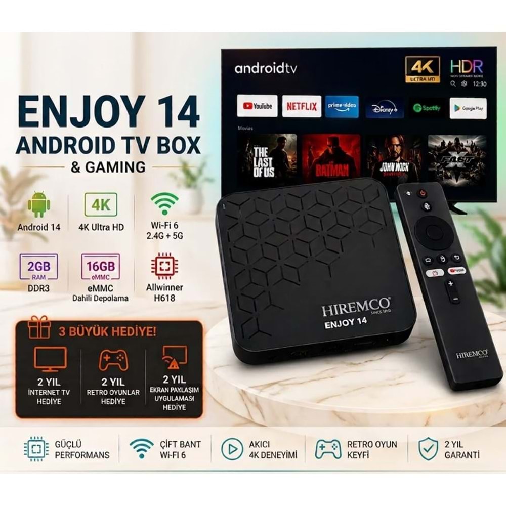 Hiremco Enjoy 14 Android TV Box DDR 3 EMMC 16GB RETRO+OYUN 114093