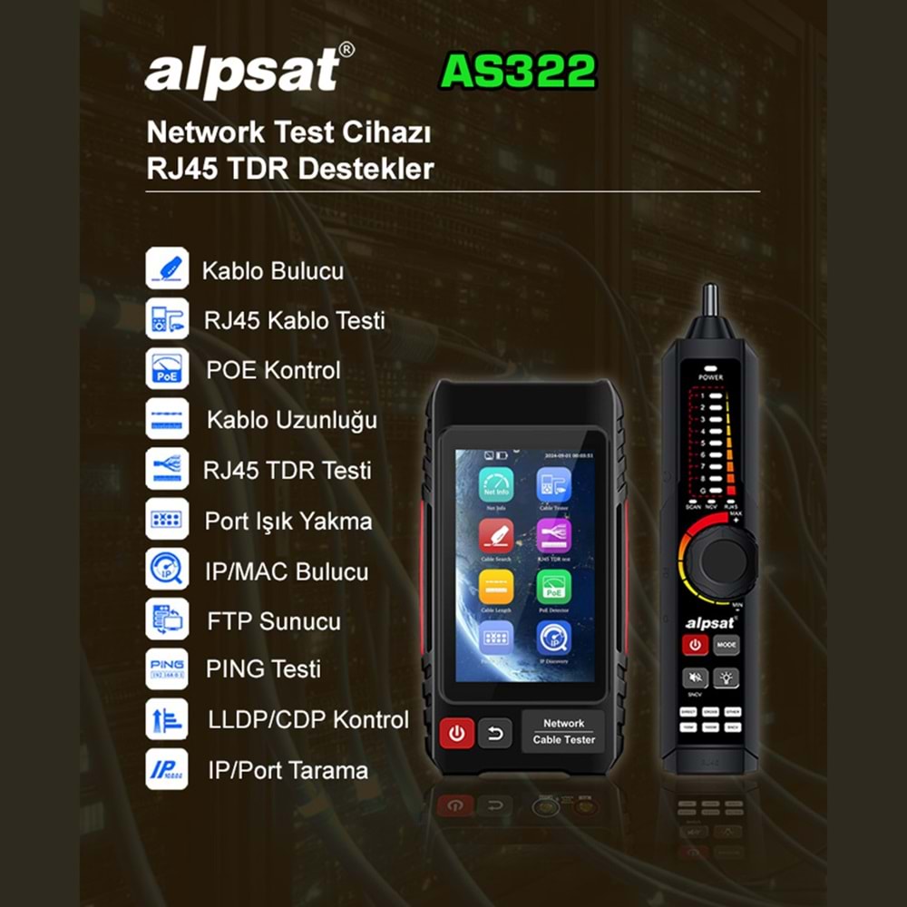 ALPSAT AS322 Çok Fonksiyonlu RJ45 Ağ Kablosu Test Cihazı