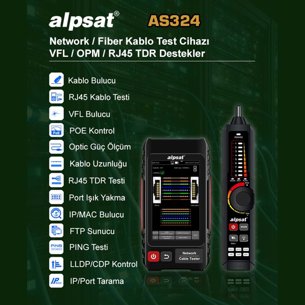 ALPSAT AS324 Çok Fonksiyonlu RJ45 Ağ Kablosu ve Fiber Optik Kablo Test Cihazı