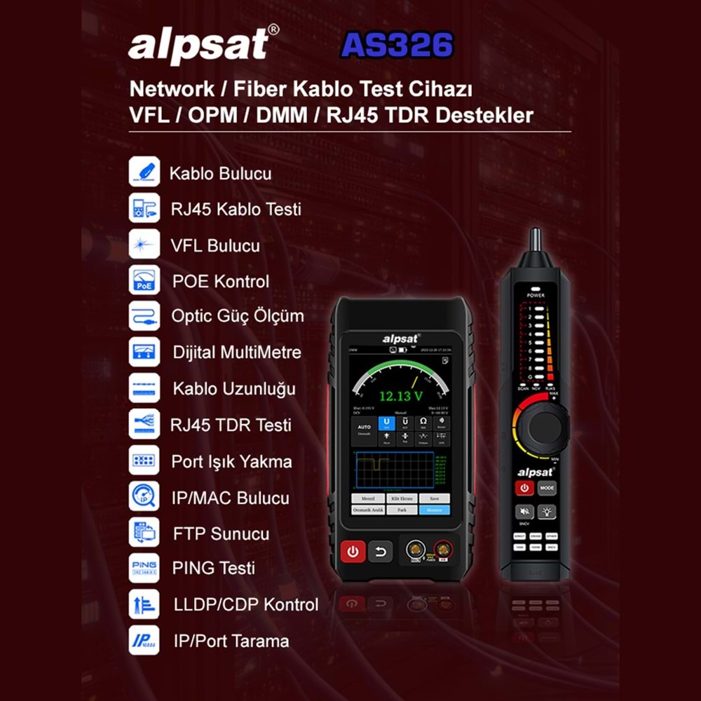 ALPSAT AS326 RJ45 Ağ Kablosu ve Fiber Optik Kablo Test Cihazı