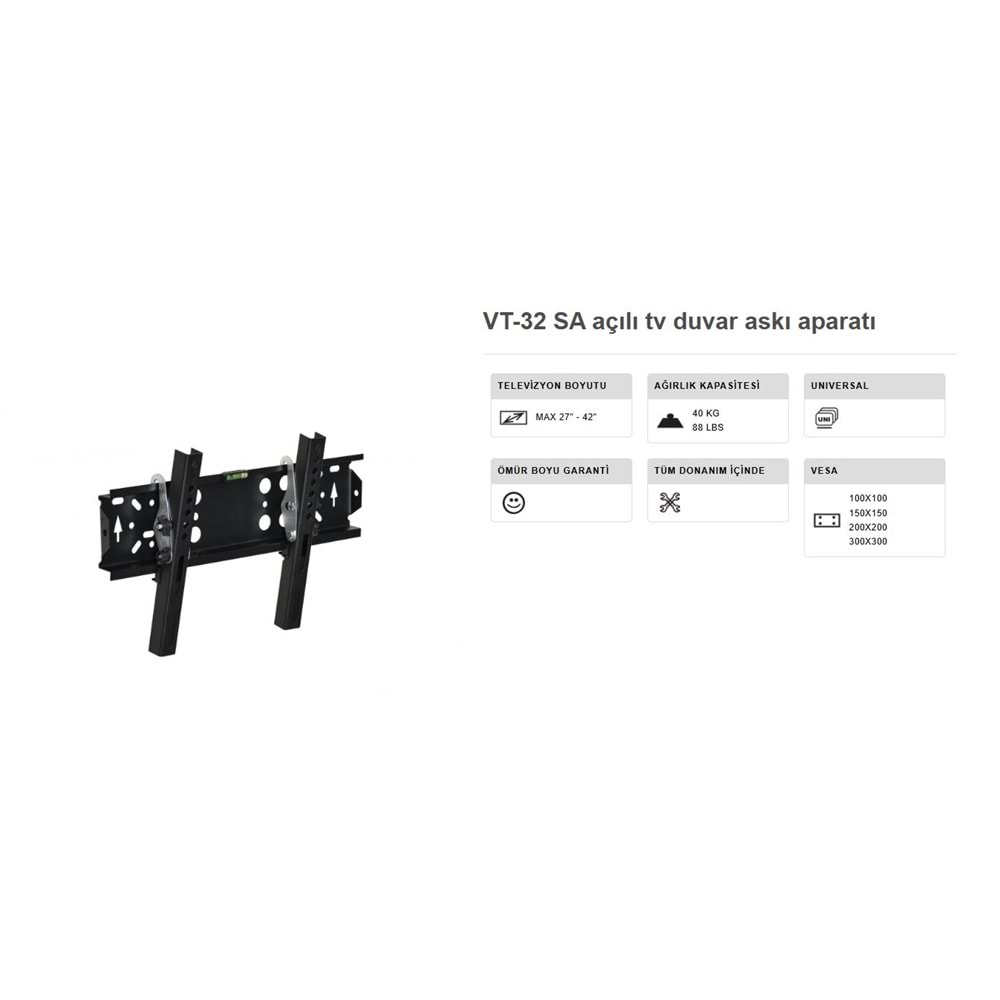 Vontech AÇILI ASKI APARATI 27 inç ile 42 inç arası uyumludur Lcd Ledtv Kilitli VT-32SA 221005