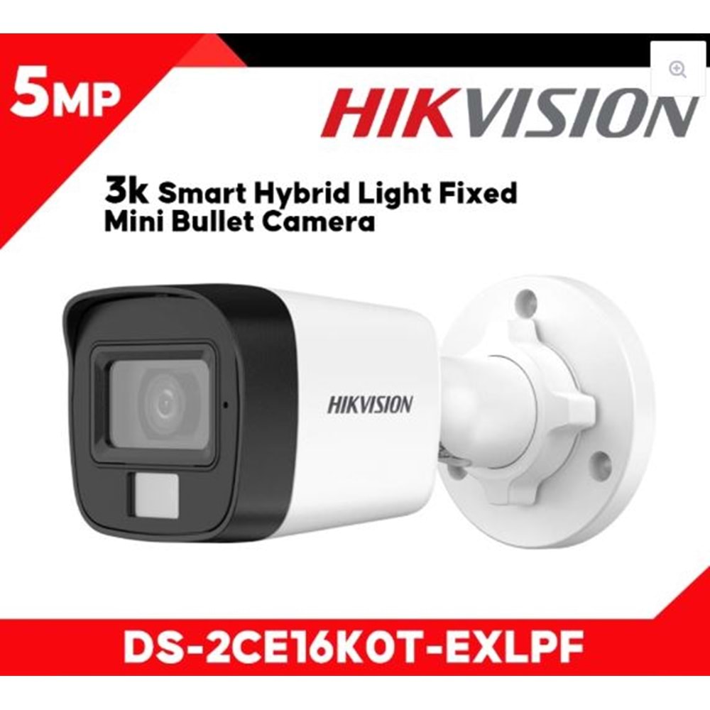 Hikvision DS-2CE16K0T-LPFS AHD 5MP SESLİ MİKROFONLU 2.8mm Hybrid Light BULLET KAMERA 231038