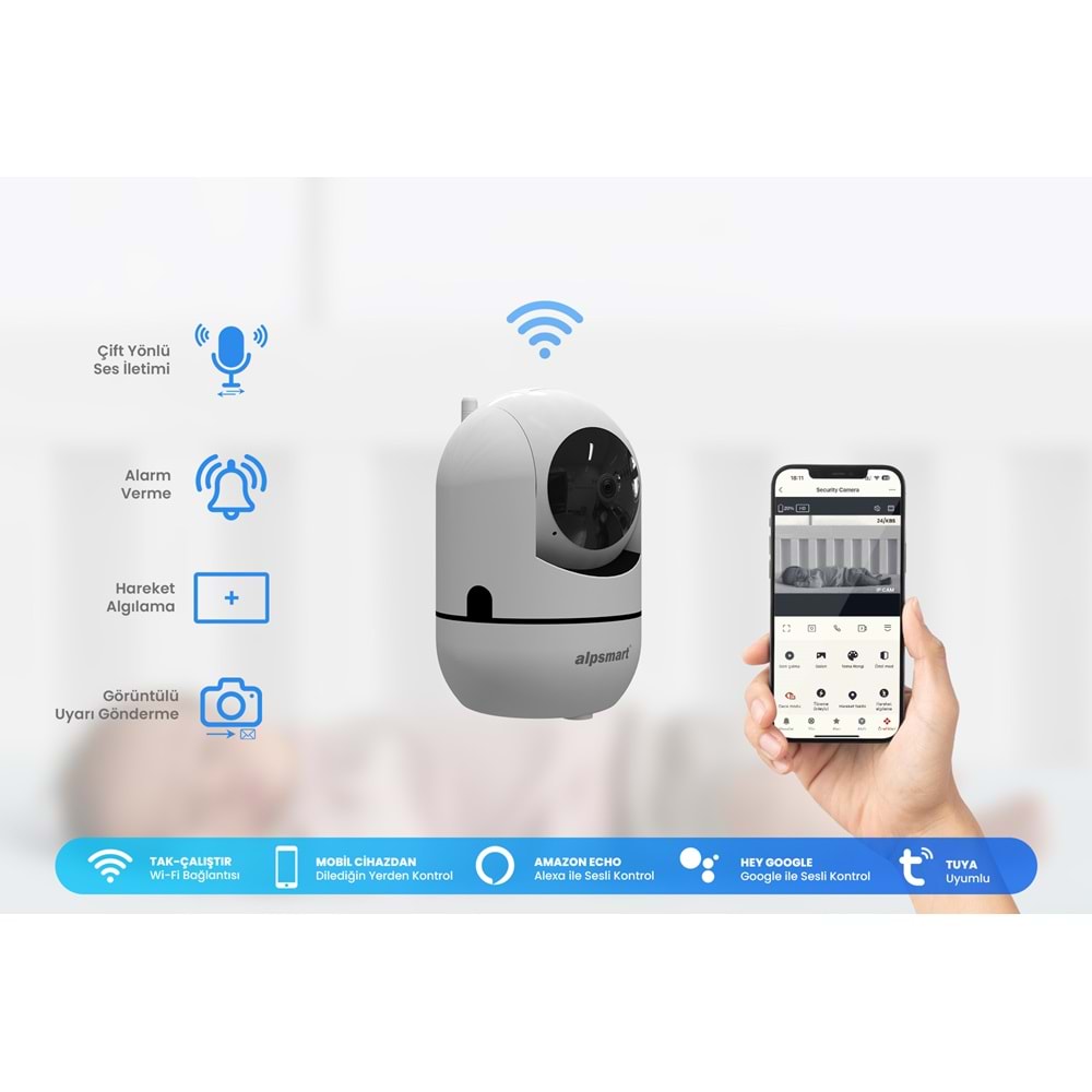 Alpsmart AS-680 IP 360 Derece Sesli ve Görüntülü Bebek Kamerası 231087