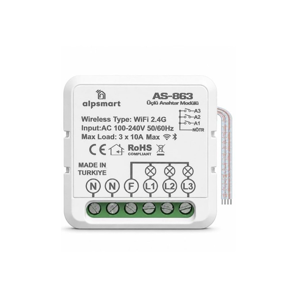 Alpsmart As-863 ÜÇLÜ Akıllı Duvar Anahtarı Modülü 233151