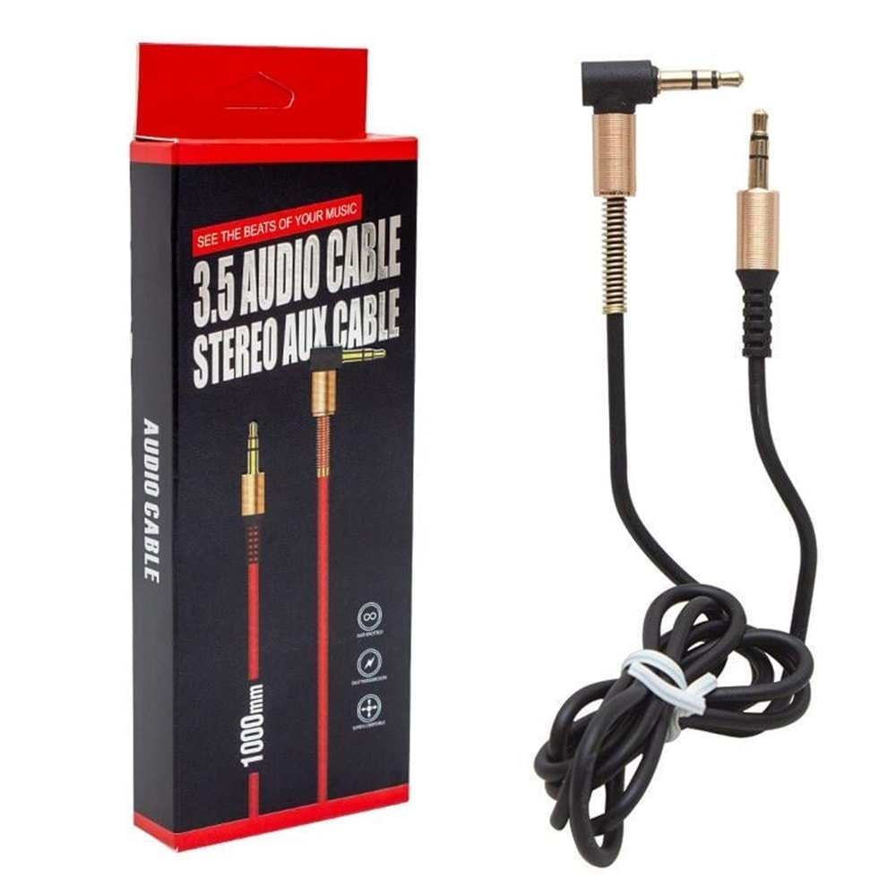 1 Metre 3.5mm Erkek-Erkek 1. Kalite Kutulu L Uçlu Stereo AUX Kablo 248087