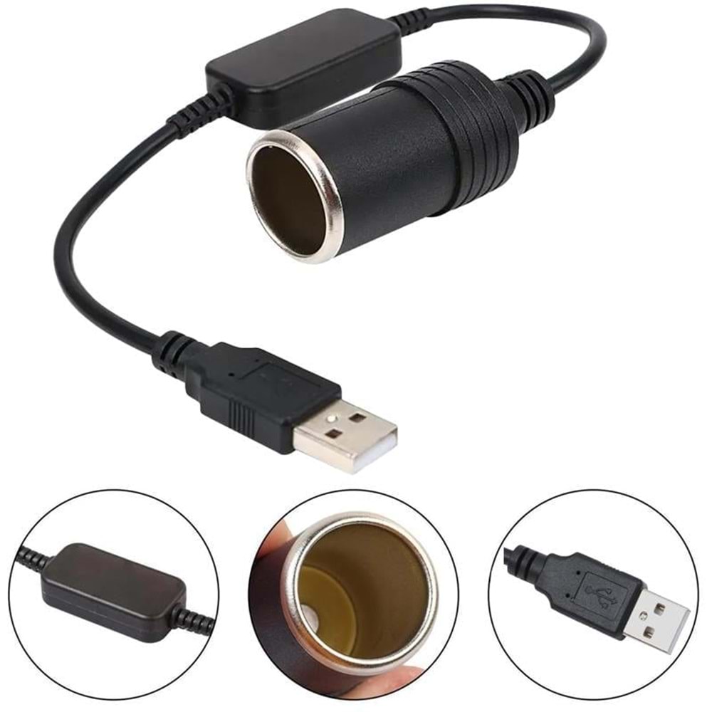 USB 2.0 Siyah 5 Volt 2 Amper To 12 Volt 800mAh Araç Çakmaklığına Çevirici PM-5726 249101