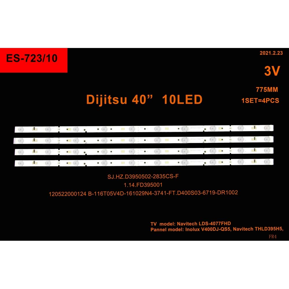 DİJİTSU 40 inç 4 lü uyumlu tv kodlarıSJ.HZ.D3950502-2835CS-F, 1.14.FD395001, 120522000124, TH-LD395H5, V400DJ1-QS5, Navitech LDS-4077FHD, 284313-K16