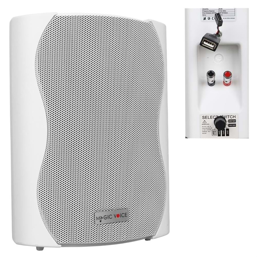 MagicVoice F-LHY5S 5.25'' (13.5 CM) Hat Trafolu Duvar Tipi Sütun Hoparlör 20W RMS 180W Peak - MP3 USB Uyumlu Beyaz 290045