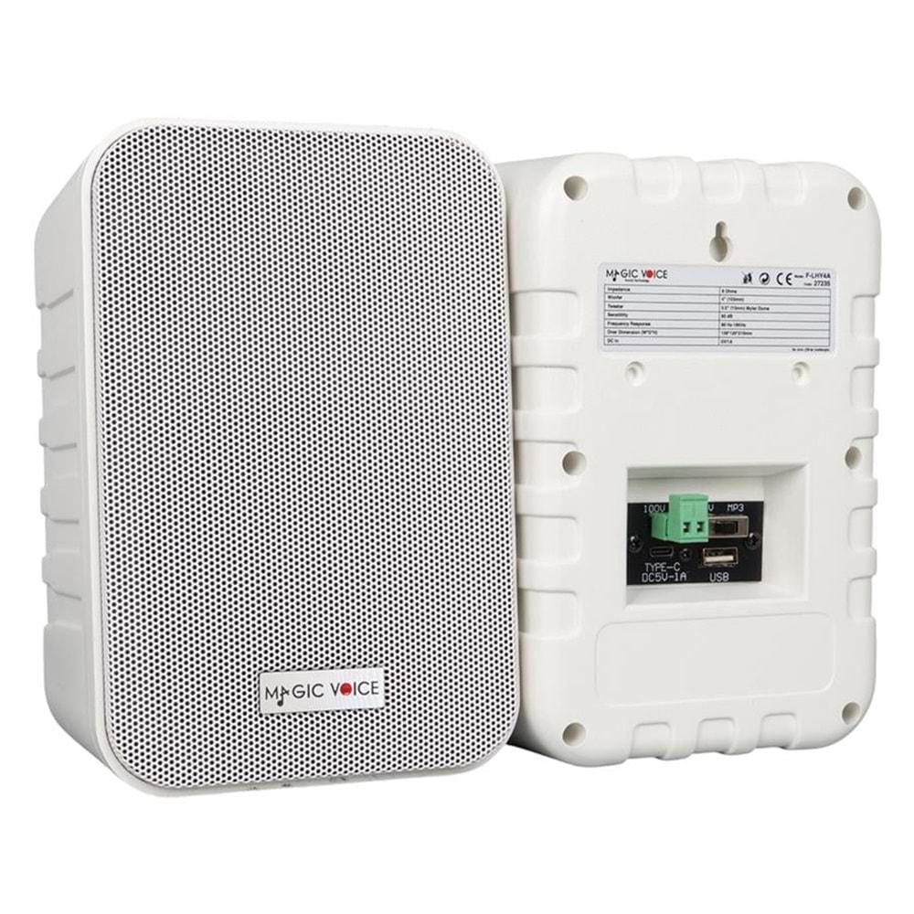 MagicVoice F-LHY4A 4'' (10 CM) Hat Trafolu Duvar Tipi Sütun Hoparlör (10W RMS / 150W Peak - MP3 USB Uyumlu) Çiftli Takım Set - Beyaz 290046