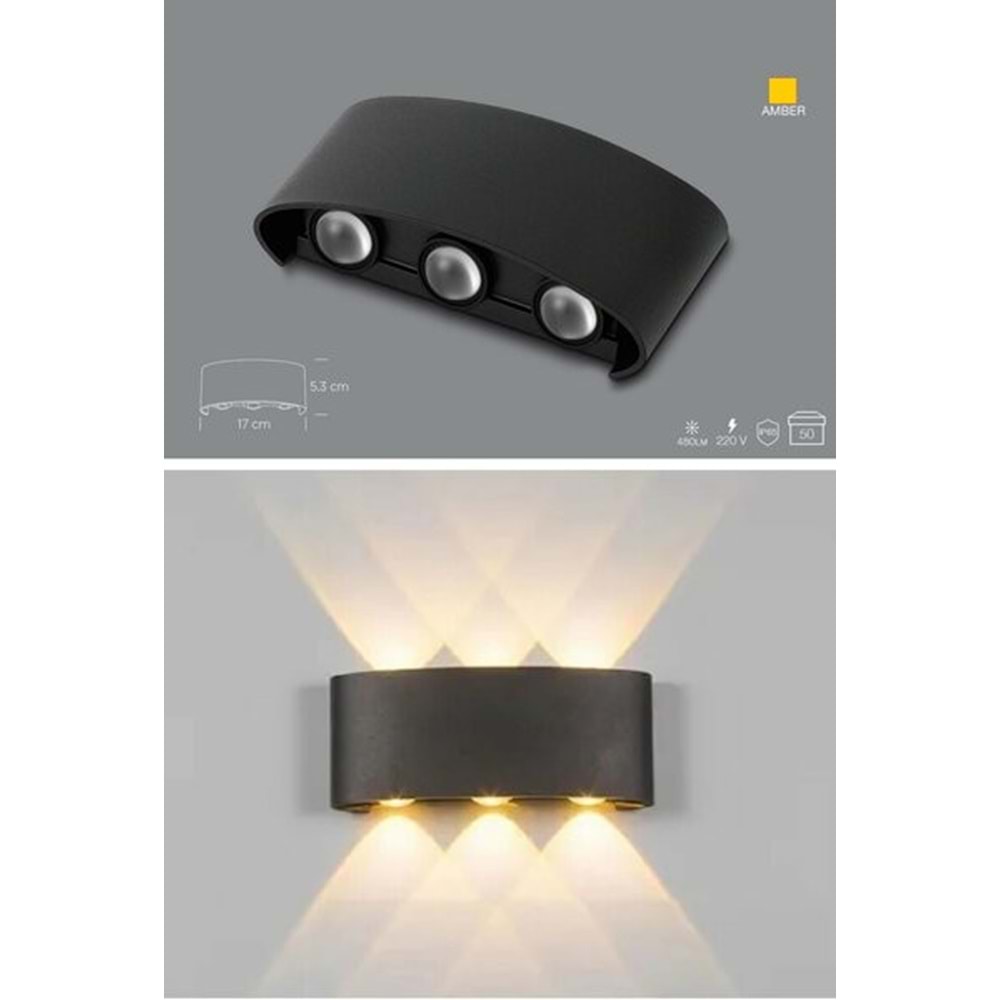 ZMR Hadrian 6w 480LM Led Aplik 3+3 Lensli Siyah Kasa AMBER 312357