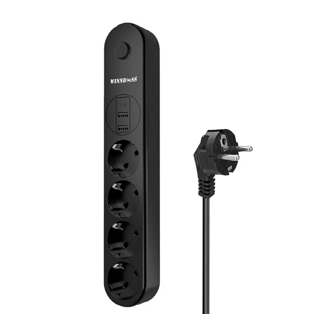 Wınnboss 3402 Termal Akım Korumalı Usb Ve Type C 2.1a Şarj Çıkışlı 10a 2500w 4'lü Uzatma Grup Priz 323097