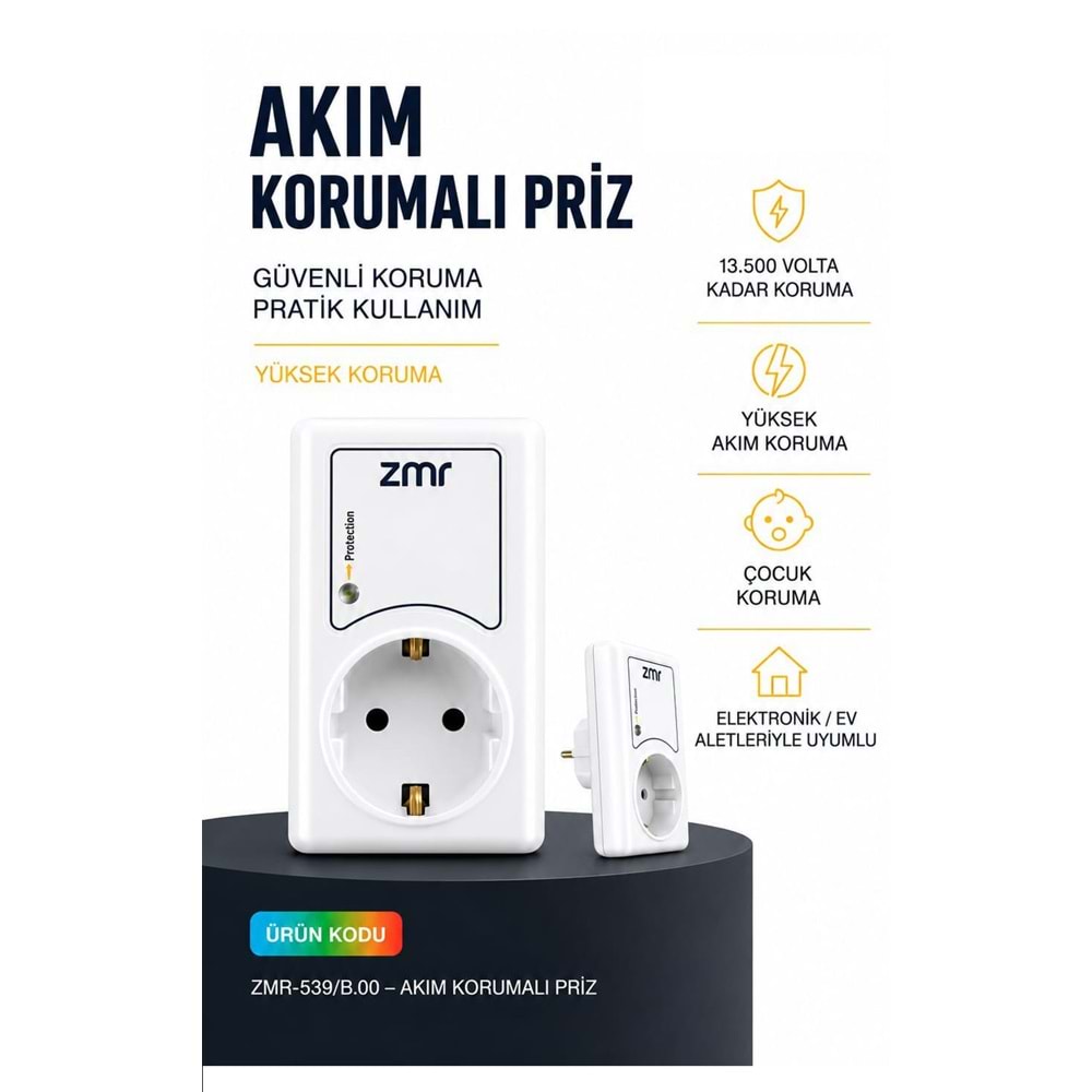 ZMR Tekli Akım Korumalı Priz 16A 3500W ZMR-539 323204