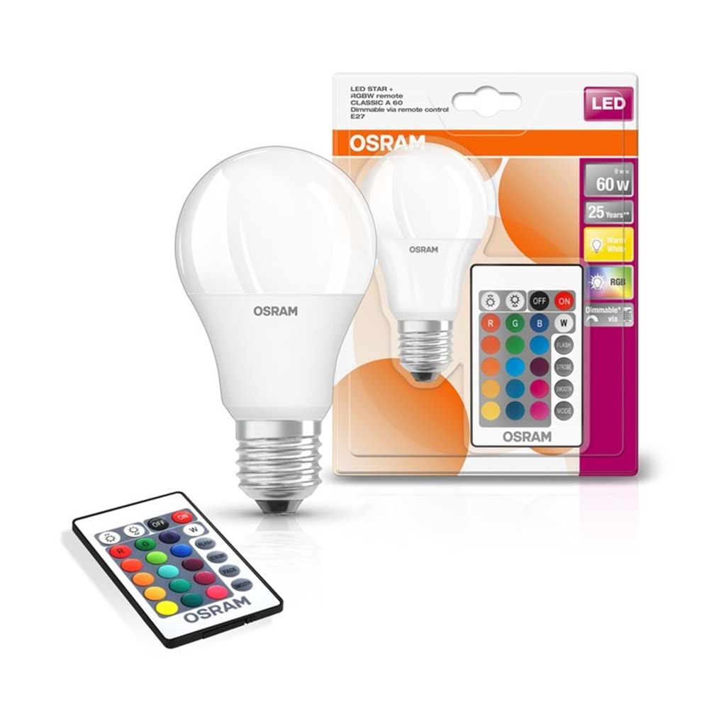 OSRAM LSCA60REM 9.4W RGB Uzaktan Kumandalı LED Ampul 333166