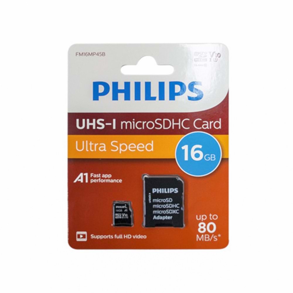 Philips 16GB HAFIZA KARTI Class10 UHS-I U1 TF Adaptörlü Micro SDHC