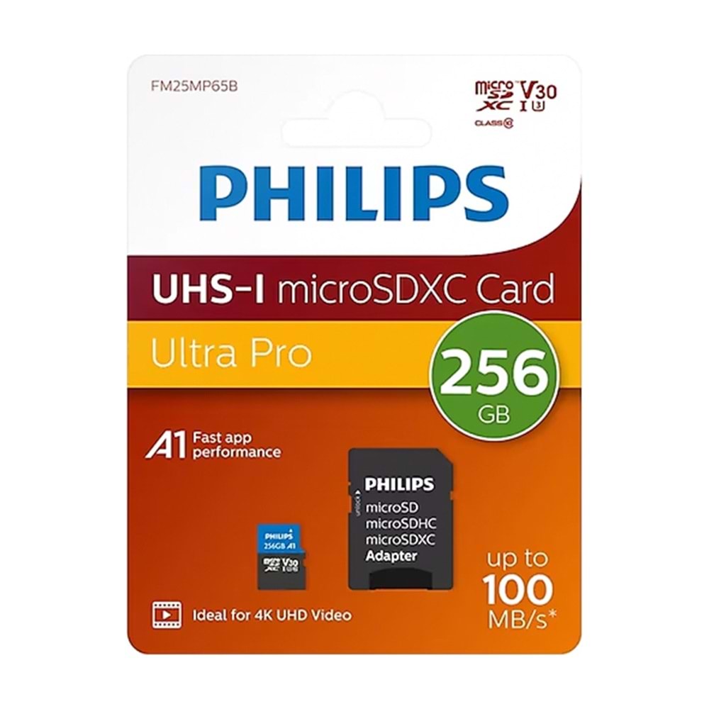 Philips 256GB HAFIZA KARTI Class10 UHS-I U1 TF Adaptörlü Micro SDHC
