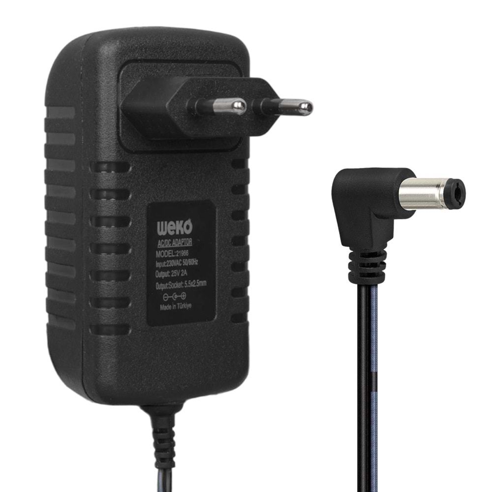 25 Volt - 2 Amper - 50 Watt 5.5*2.5 Mm L Uçlu Şarjlı Matkap Adaptörü 664016