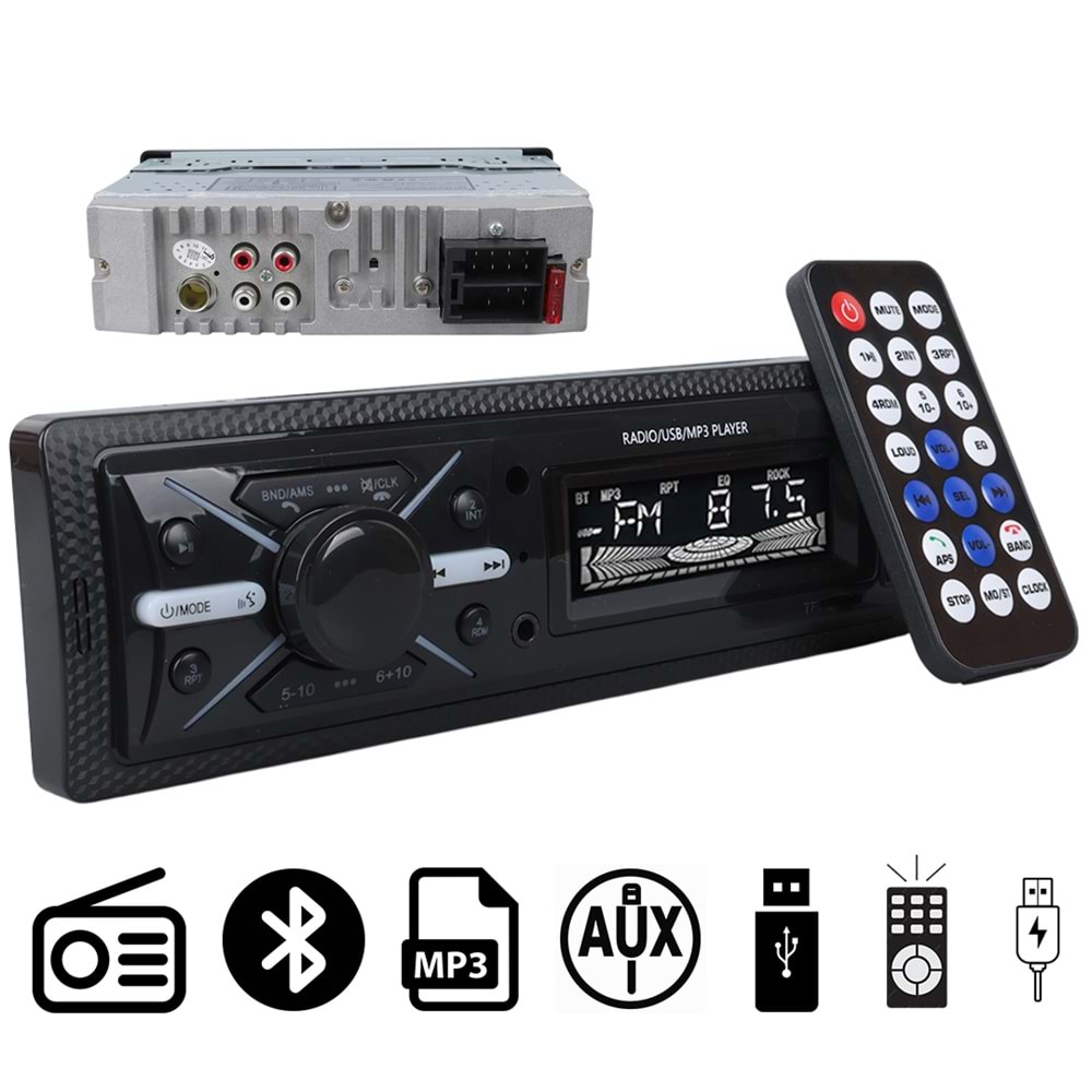 CARSTAR CS-960 7 RENKLİ ÇİFT USB/SD/FM/AUX/BLUETOOTH KUMANDALI OTO TEYP 4X60 WATT 755056