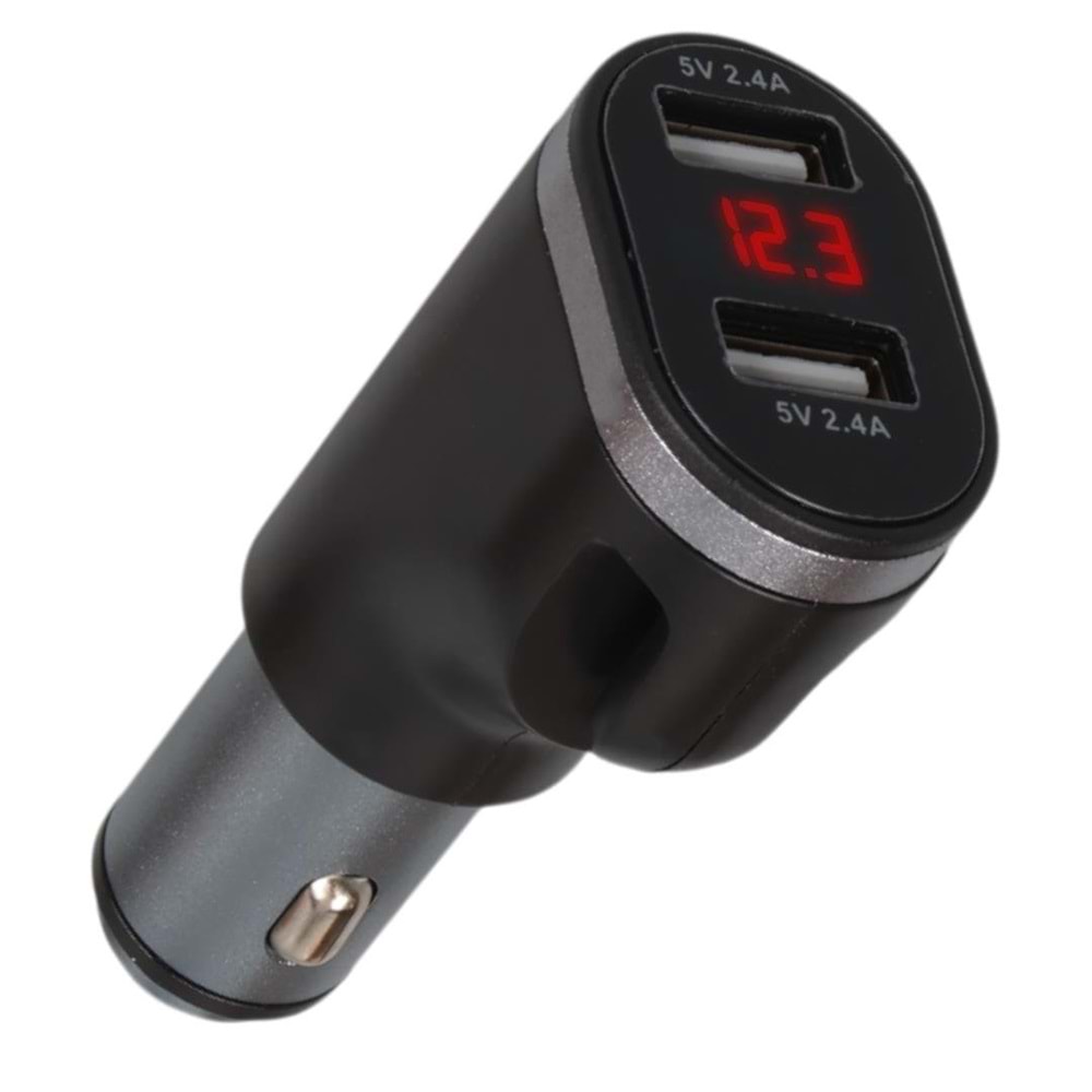 Dijital Voltaj Ekranlı Araç Çakmaklık Şarj Aleti 12-24V Çift USB Girişli 5V-2.4A 25560 755057