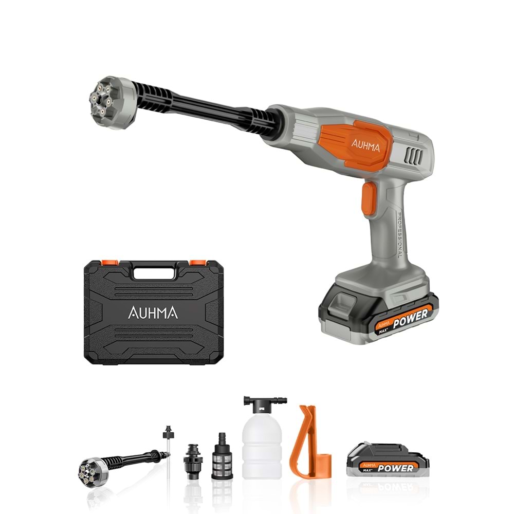 Auhma ACR-03 Akülü Basınçlı Araç Yıkama Makinesi 21V Çift Batarya 175 PSI Güç 2.7L dk Su Akışı 930038