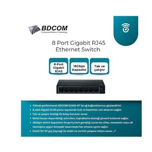 BDCOM S1500-8T SMB 8 PORT GİGABİT DATA ETHERNET Switch 10/100/1000 Mbps