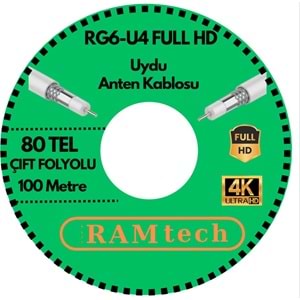 RAMTECH ÇİFT FOLYOLU 80 TELLİ TRİSHİELD RG-6 U UYDU ANTEN KABLOSU 100 METRE 241005