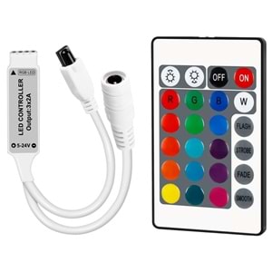 Rewel RGB Kontrol Cihazı 5-12-24 Volt 3x2 Amper Mini 24 Tuşlu Led 333080