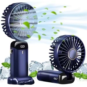 ESTONE ES-9400 Taşınabilir El Vantilatörü, Mini Fan Tip-C Şarj Edilebilir, LED Ekranlı 4000mAh Pille Çalışan Fan, 90° Katlanabilir, 5 Hızlı Rüzgar, Elde Taşınabilir/Boyun/Masa 3'ü 1 Arada Kişisel Fan Karışık Renk 417058