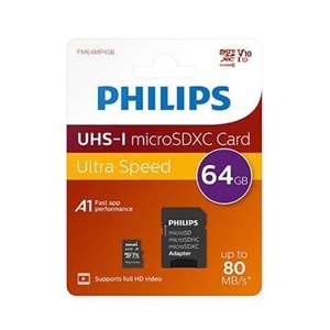 Philips 64GB HAFIZA KARTI Class10 UHS-I U1 TF Adaptörlü Micro SDHC
