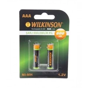Wilkinson 1.2V 600 mAh Ni-Mh AAA Şarj Edilebilir İnce Kalem Pil 2'li Paket 661186