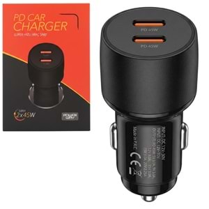 Powerway CC45 PD 2x45W Çift Type-C Çıkışlı Ultra Hızlı Araç çakmaklık Şarjı 755058