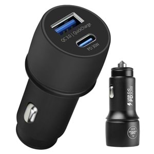 Powerway CC34 30W PD + QC 3.0 Çift Çıkışlı Metal Araç Çakmaklık Hızlı Şarj Aleti Cihazı 755059