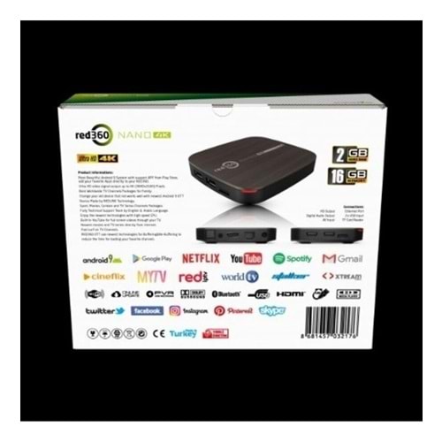 Redline RED360 Nano 4K Smart 2GB + 16GB Android Tv Box FREEİPTV 114024
