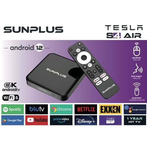 Sunplus tesla S4 AIR wifi 6 4Gb-Ram /32 Gb hafıza Android 12 tv box 114039
