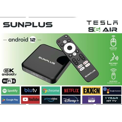 Sunplus Tesla S6 Aır Wifi 6 Android 12 Box 4 Gb Ram 64 Gb Hafıza 114040