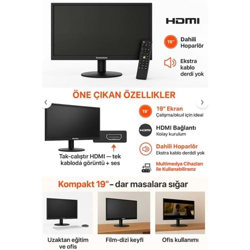 SENCROM 19 İNÇ SESLİ HOPARLÖRLÜ HDMI VGA GİRİŞLİ MONİTÖR