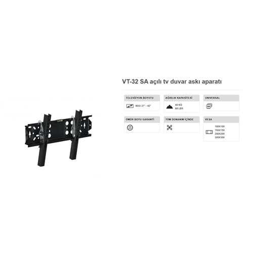 Vontech AÇILI ASKI APARATI 27 inç ile 42 inç arası uyumludur Lcd Ledtv Kilitli VT-32SA 221005