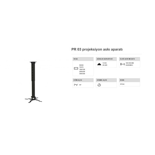 Vontech Pr-03 35-55 Cm 360° Teleskopik Tavan Projeksiyon Askı Aparatı 224002