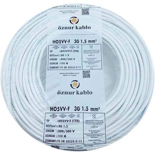 100 METRE ÖZNUR 3x1,5 TTR Bakır Elektrik Kablosu 243064