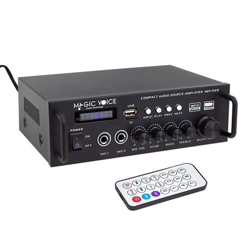 MagicVoice MV-520 30Watt USB/SD/UK Bluetooth 2 Giriş 220/12V Trafosuz Amfi - Anfi 250003