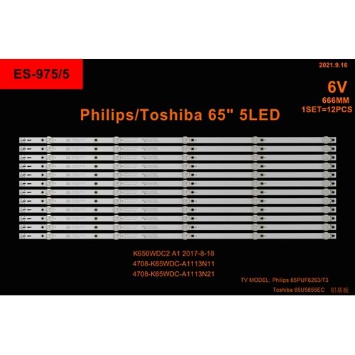 Phılıps Toshiba Tv LED BAR 65 inç 12 Li Takım 12 X 66,6 CM 5 Mercek 284580 - S15