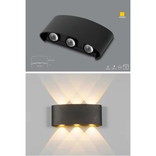 ZMR Hadrian 6w 480LM Led Aplik 3+3 Lensli Siyah Kasa AMBER 312357