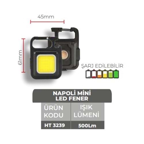 Hightek Napolyon Taşınabilir Mini Cob Şarjlı Led Fener (HT3239) 313086
