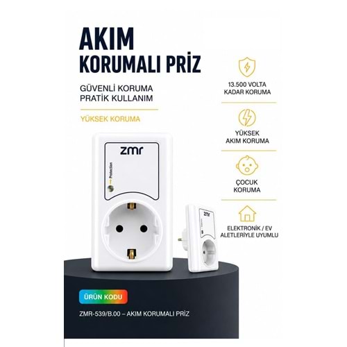 ZMR Tekli Akım Korumalı Priz 16A 3500W ZMR-539 323204