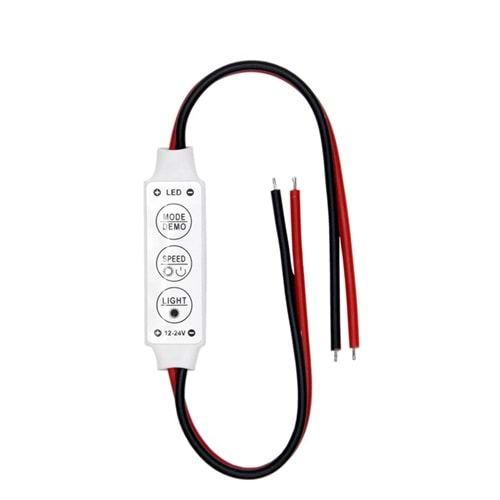 isotto 12-24 Volt Mini Üç Tuşlu Tek Renkli Led Kontrol Cihazı (Kırmızı - Siyah Kablo) 333065
