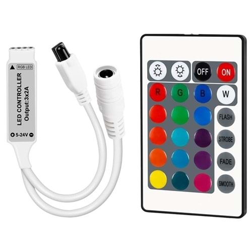 Rewel RGB Kontrol Cihazı 5-12-24 Volt 3x2 Amper Mini 24 Tuşlu Led 333080