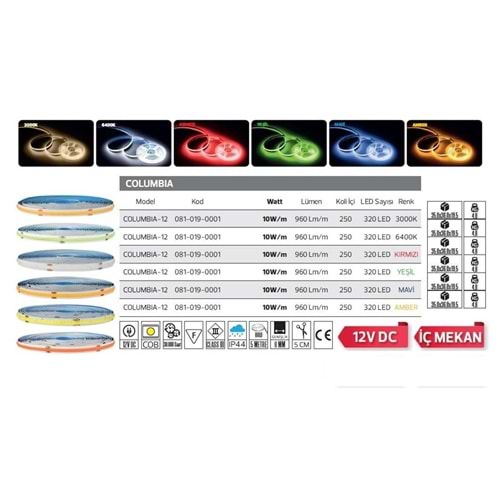 Horoz Columbıa 12 Volt AMBAR COB Şerit Led - 10 Watt 5 Metre 333135