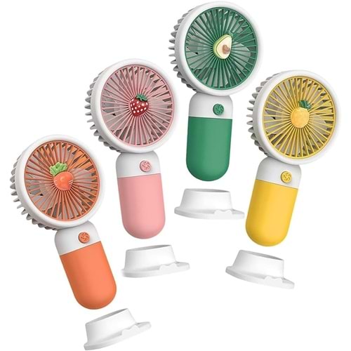 ESTONE ES-9100 Şarjlı Mini Fan El Ve Masaüstü Vantilatör Sevimli Meyve Figürlü Karışık Renk 417056