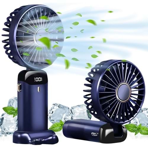 ESTONE ES-9400 Taşınabilir El Vantilatörü, Mini Fan Tip-C Şarj Edilebilir, LED Ekranlı 4000mAh Pille Çalışan Fan, 90° Katlanabilir, 5 Hızlı Rüzgar, Elde Taşınabilir/Boyun/Masa 3'ü 1 Arada Kişisel Fan Karışık Renk 417058