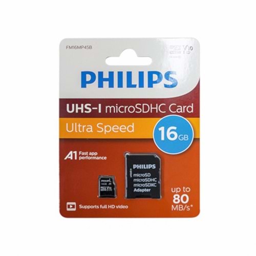 Philips 16GB HAFIZA KARTI Class10 UHS-I U1 TF Adaptörlü Micro SDHC